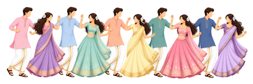 Guests celebrating in colourful traditional wedding attire